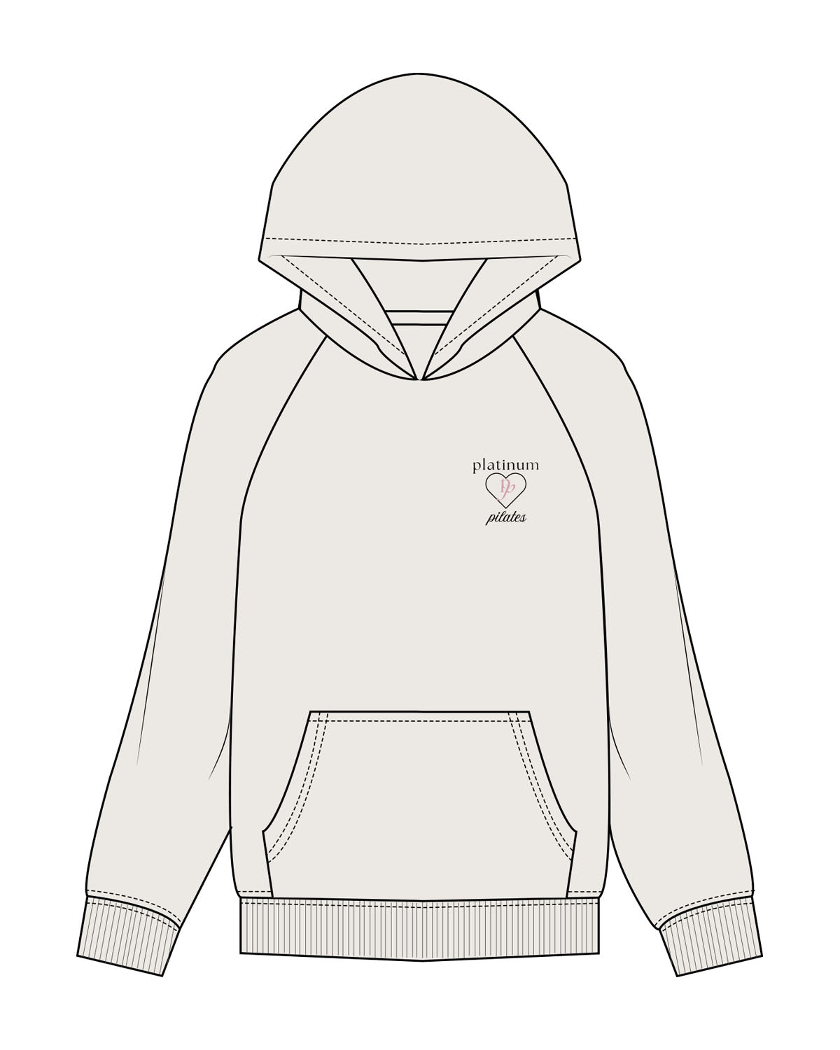 The Womens Hoodie - Bone - Platinum Pilates - Left Chest Stacked - Printed - Full Color