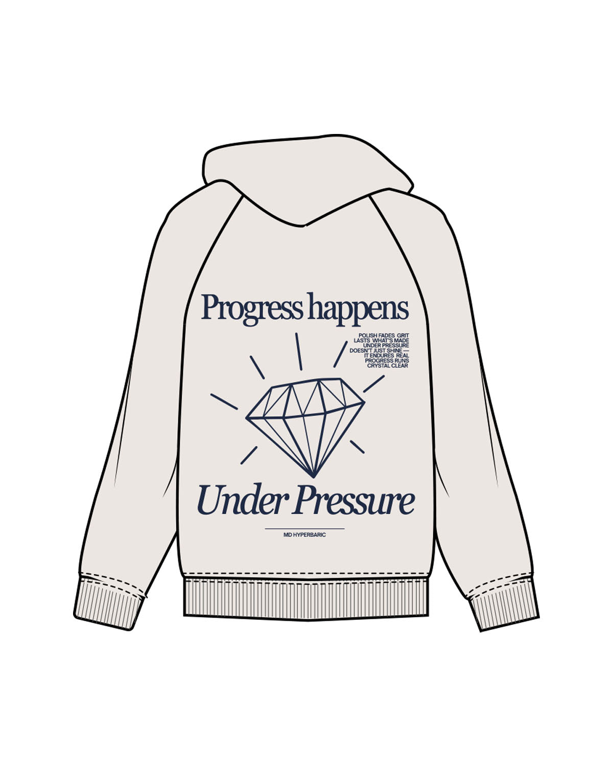 The Mens Hoodie - Bone - MD Hyperbaric - Left Chest Round & Back Diamond - Printed - Navy