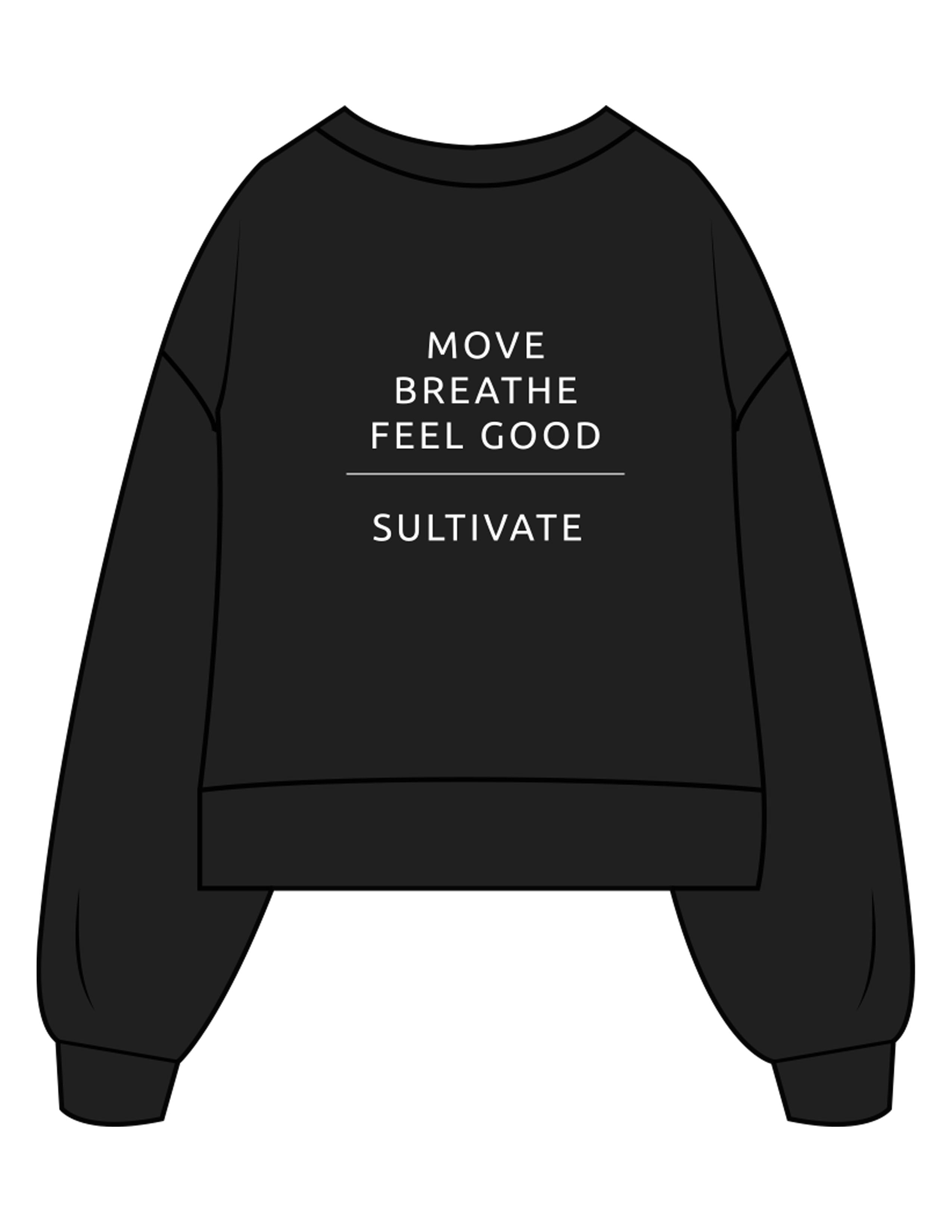 The Womens Heavyweight Crop - Black - Sultivate - Center Chest & Back Stacked - Printed - White