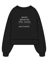 The Womens Heavyweight Crop - Black - Sultivate - Center Chest & Back Stacked - Printed - White
