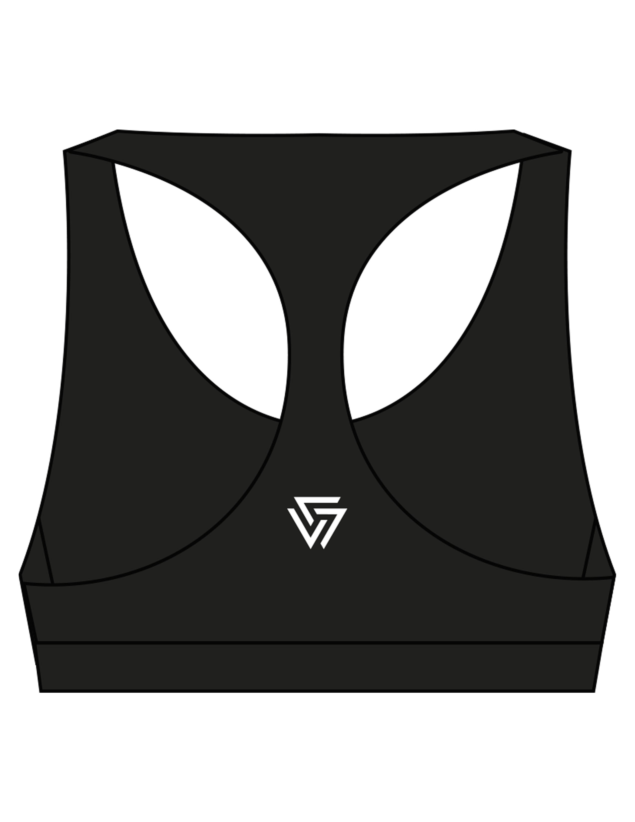 The Racer Bra - Black - LVL - Center Chest Stacked & Back Icon - Printed - White