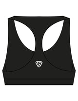 The Racer Bra - Black - LVL - Center Chest Stacked & Back Icon - Printed - White