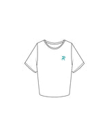 The Crop Tee - White - Reform Studios- Left Chess & Back Vertical - Printed - Teal