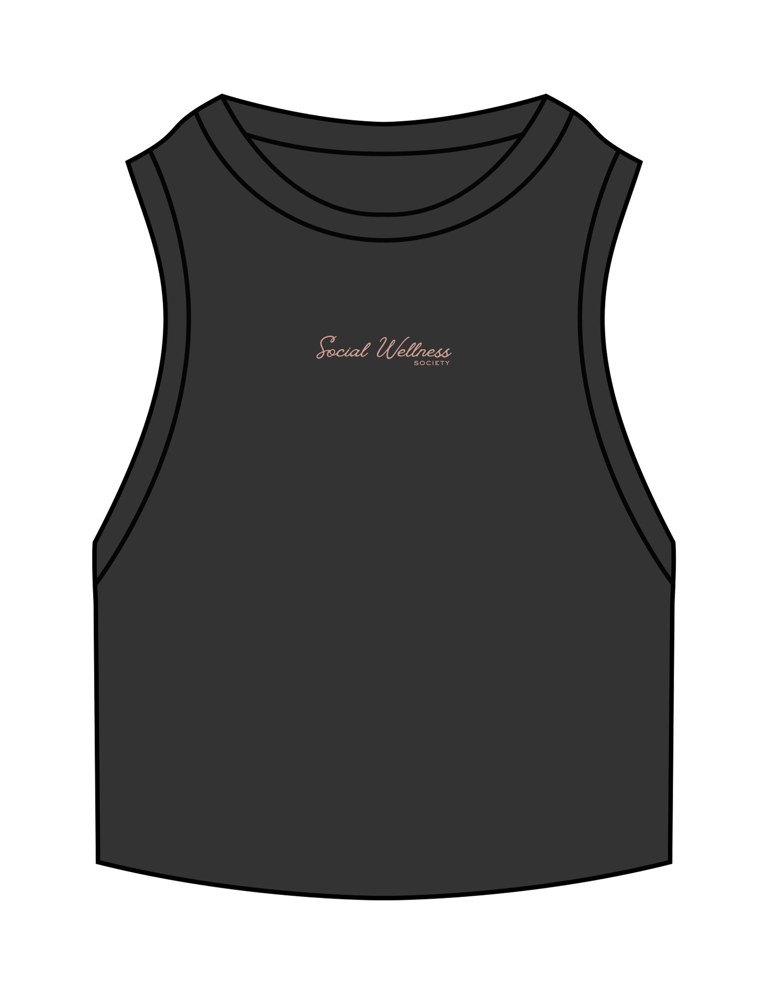 The Ribbed Crop Tank - Washed Black - SWS - Center Chest - Embroidered - Mauve