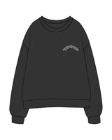 The Womens Crewneck - Washed Black - Pilates Baddie - Left Chest Arc & Back Round - Printed - White