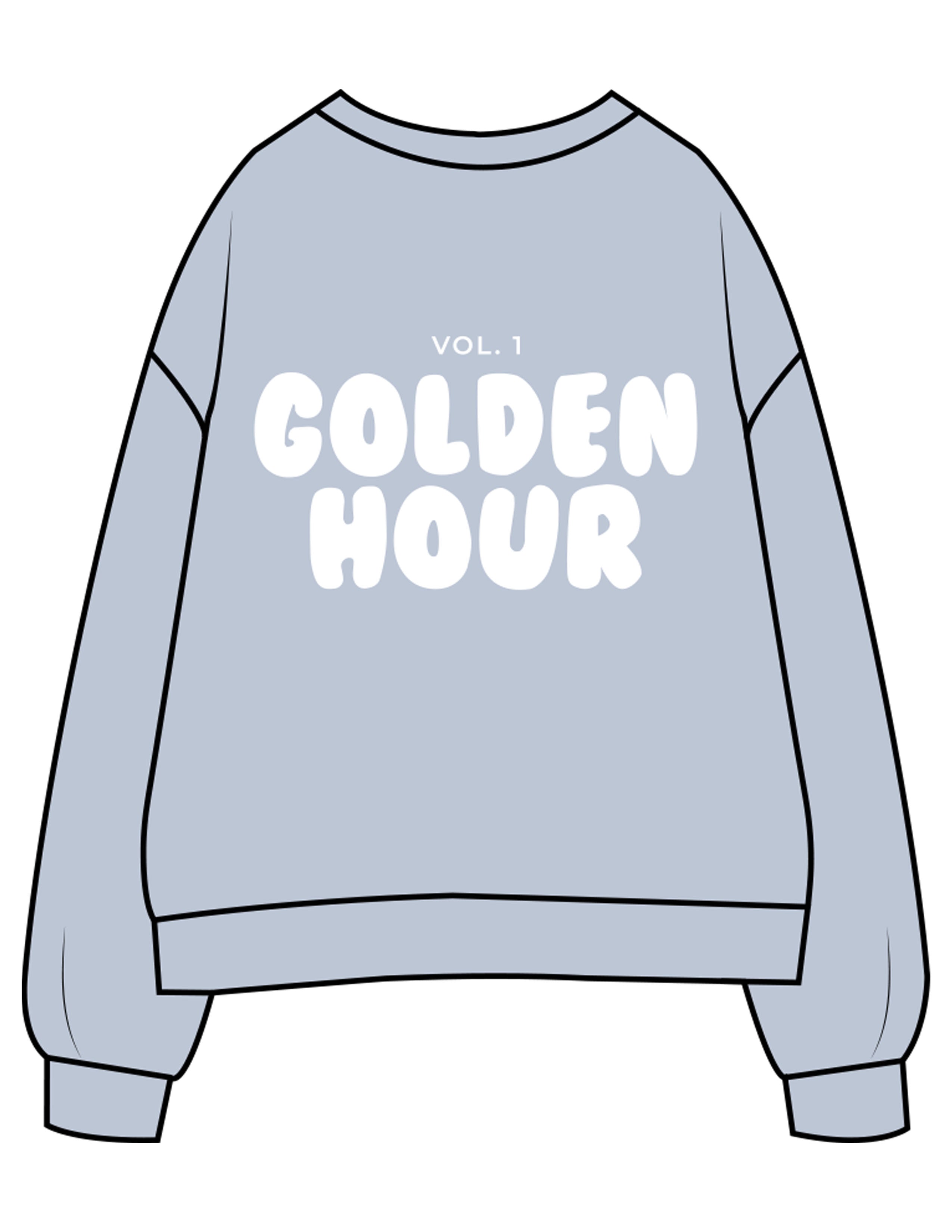The Womens Crewneck - Powder - Golden Hour - Left Chest Stacked & Back Stacked - Printed - White