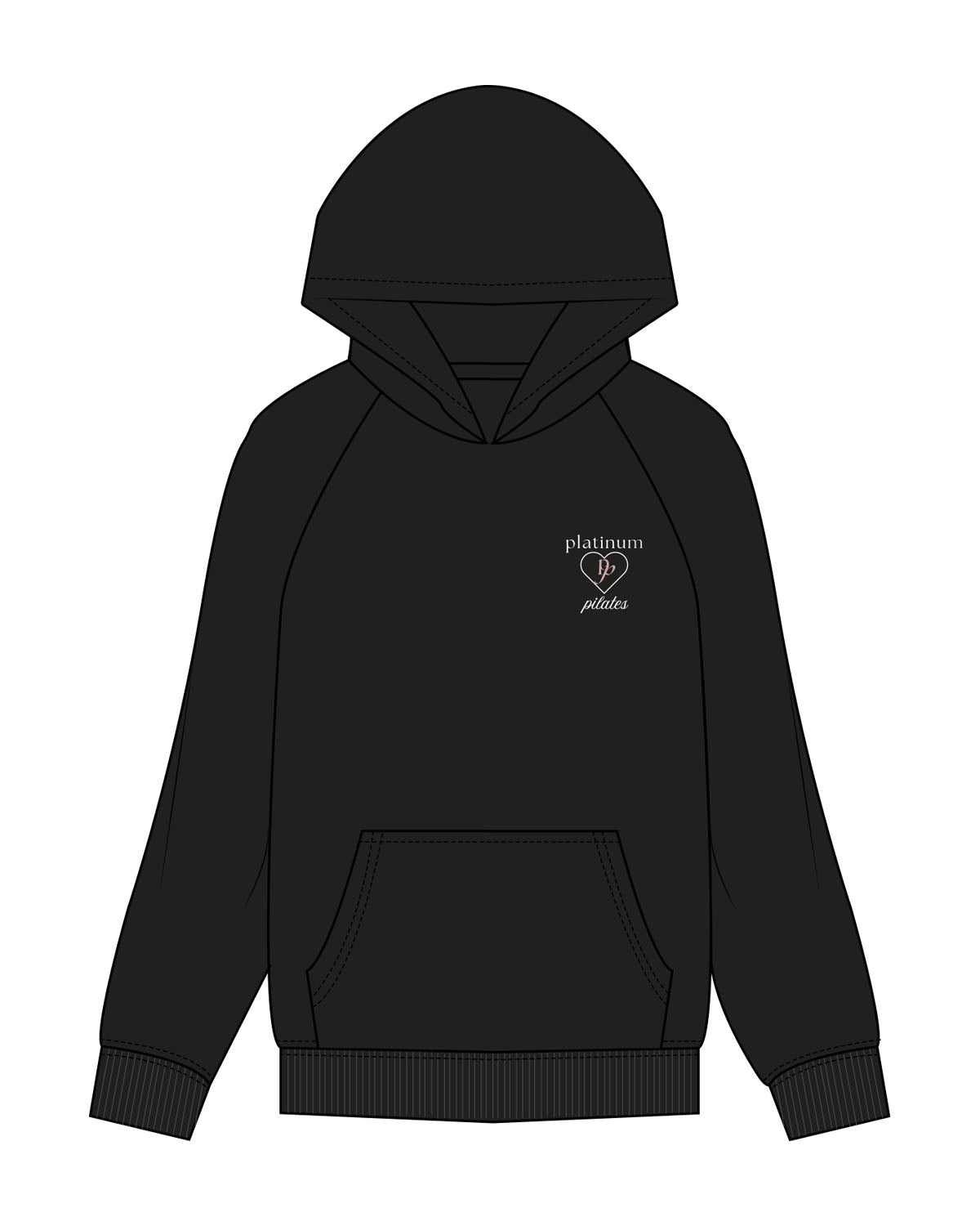 The Womens Hoodie - Black - Platinum Pilates - Left Chest Stacked - Printed - Full Color