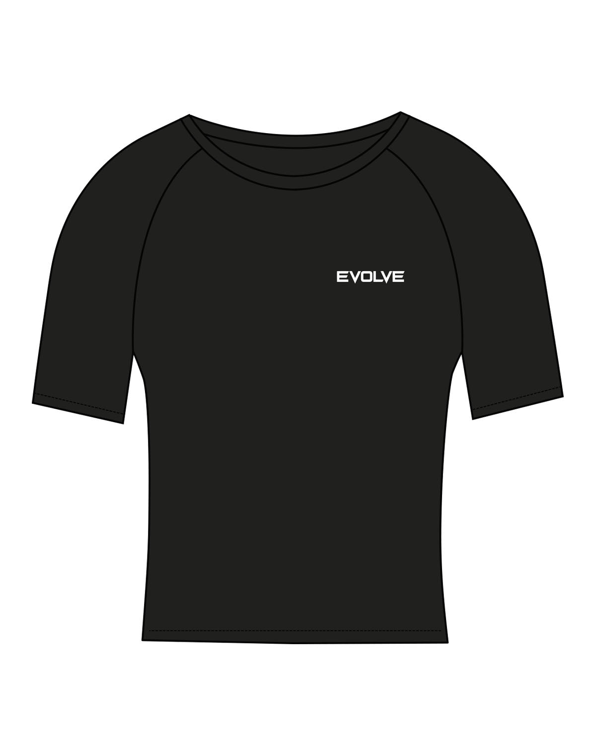 The Short Sleeve Crop - Black - Evolve Lagree - Left Chest & Back Neckline - White
