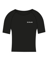 The Short Sleeve Crop - Black - Evolve Lagree - Left Chest & Back Neckline - White