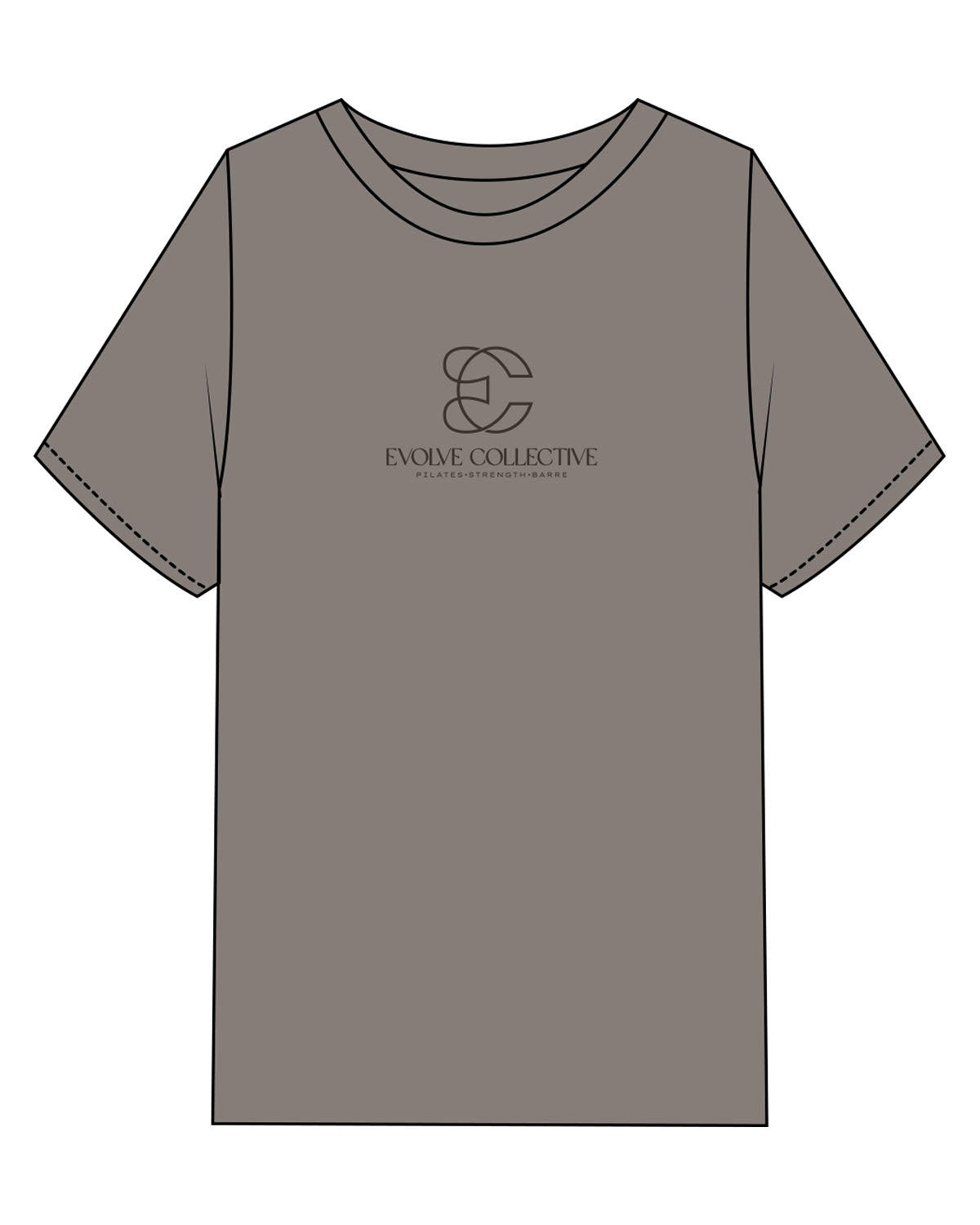 The Womens Heavyweight Tee - Washed Gray - Evolve Collective - Center Chest Stacked - Printed - Tone on Tone