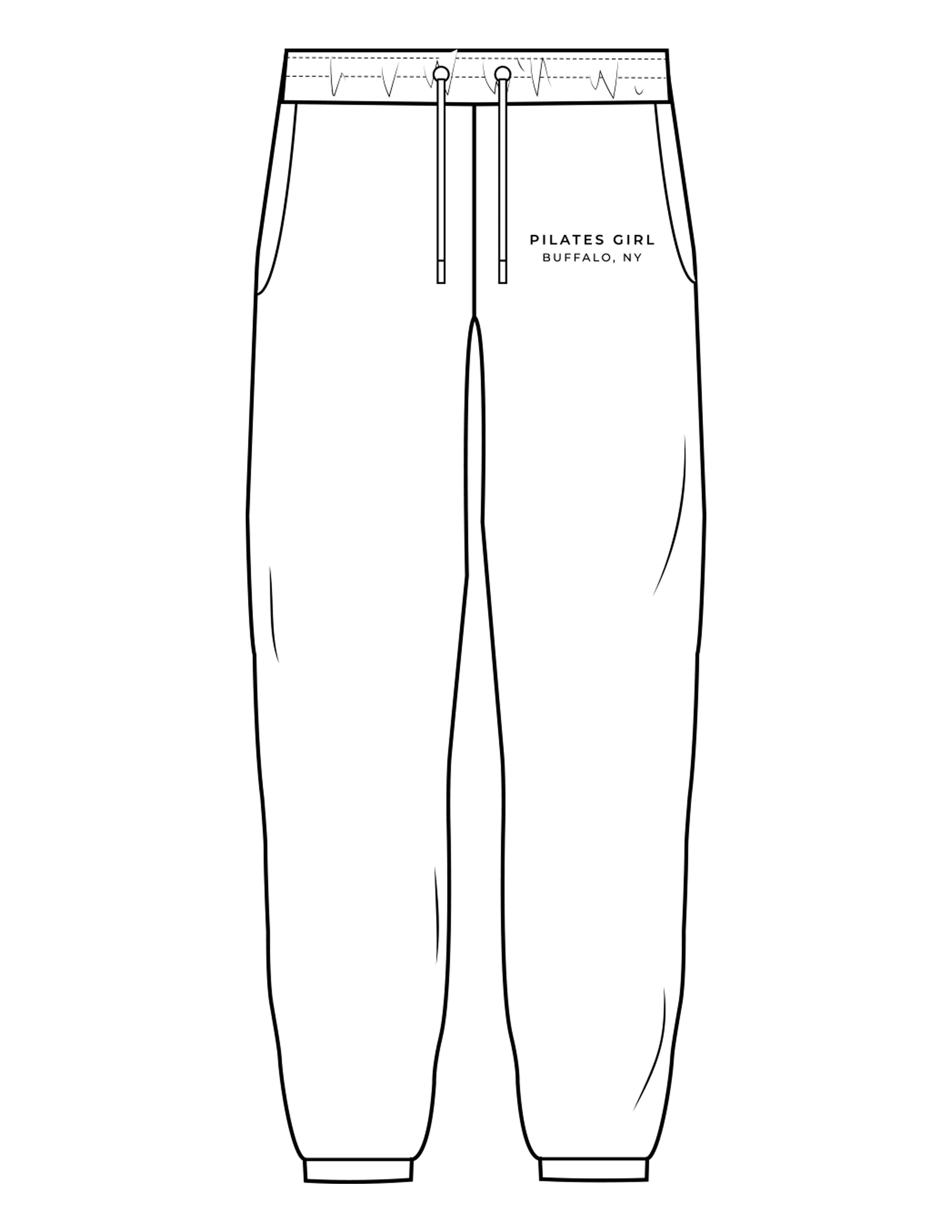The Cargo Jogger - White - Movement Pilates Buffalo - Left Leg Stacked - Printed - Black