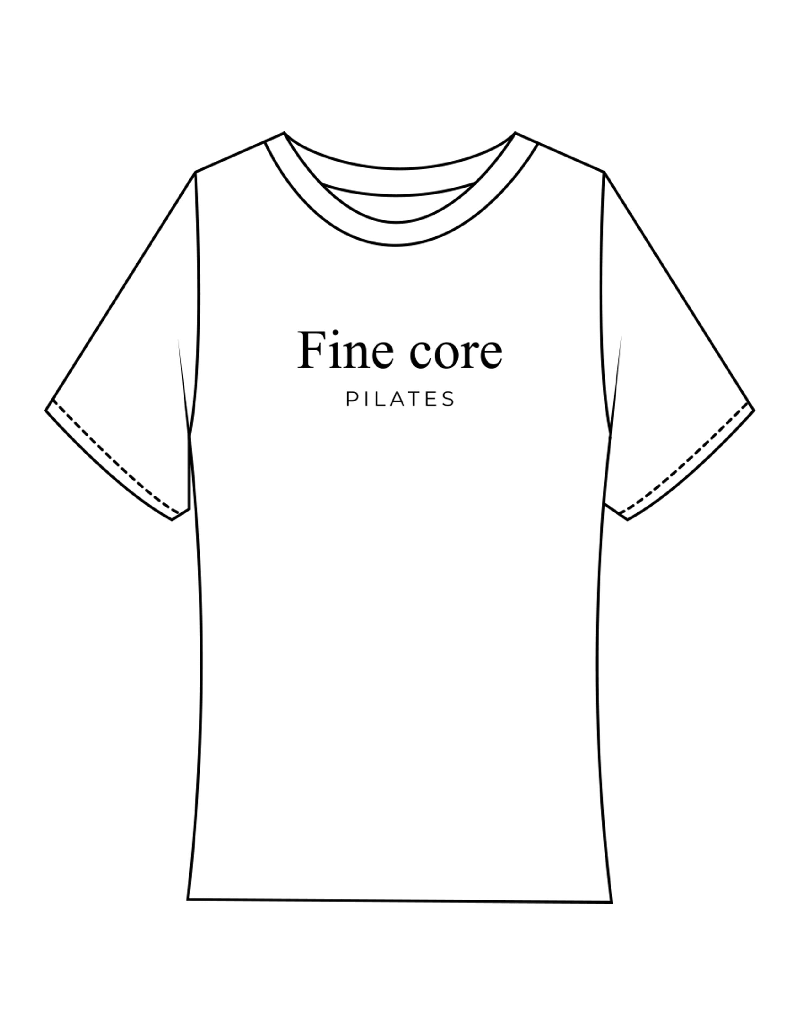 The Baby Tee - White - Fine Core Pilates - Center Chest Stacked - Printed - Black