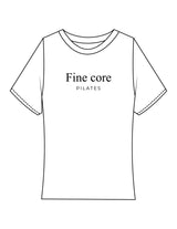The Baby Tee - White - Fine Core Pilates - Center Chest Stacked - Printed - Black