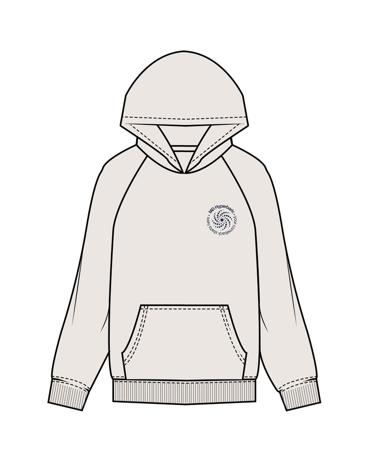 The Mens Hoodie - Bone - MD Hyperbaric - Left Chest Round & Back Diamond - Printed - Navy