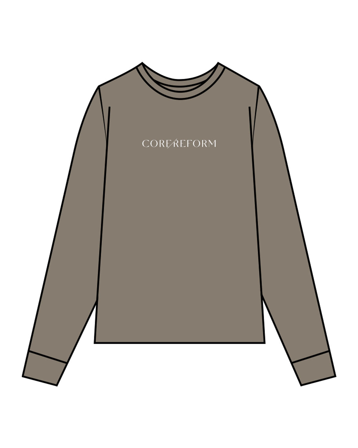 The Mens Long Sleeve - Army - Core Reform - Center Chest & Back Stacked - Printed - White