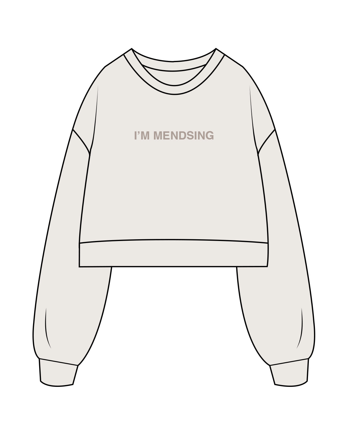 The Womens Crop Crewneck - Bone - Aesthetics Injector - Center Chest " I'M MENDSING " - Tone on Tone