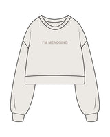 The Womens Crop Crewneck - Bone - Aesthetics Injector - Center Chest " I'M MENDSING " - Tone on Tone