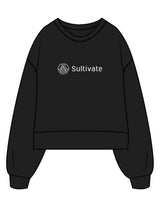 The Womens Heavyweight Crop - Black - Sultivate - Center Chest & Back Stacked - Printed - White