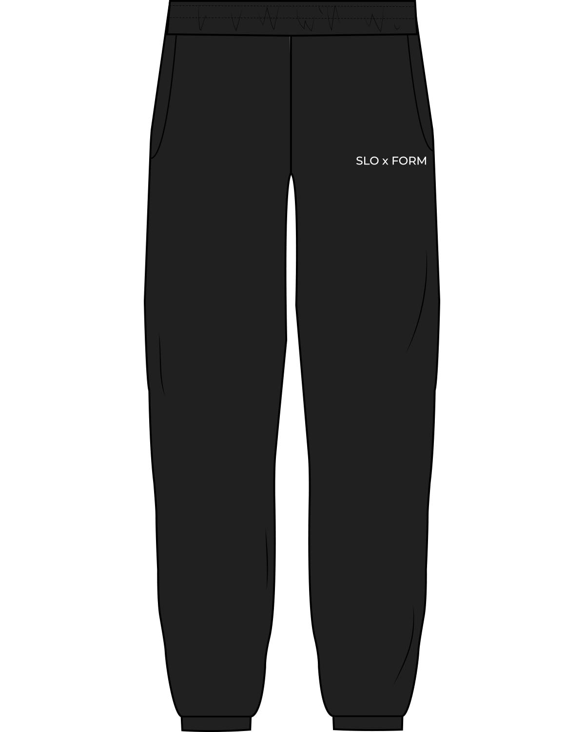 The Womens Sweatpants - Black - Slo x Form - Left Leg - Printed - White
