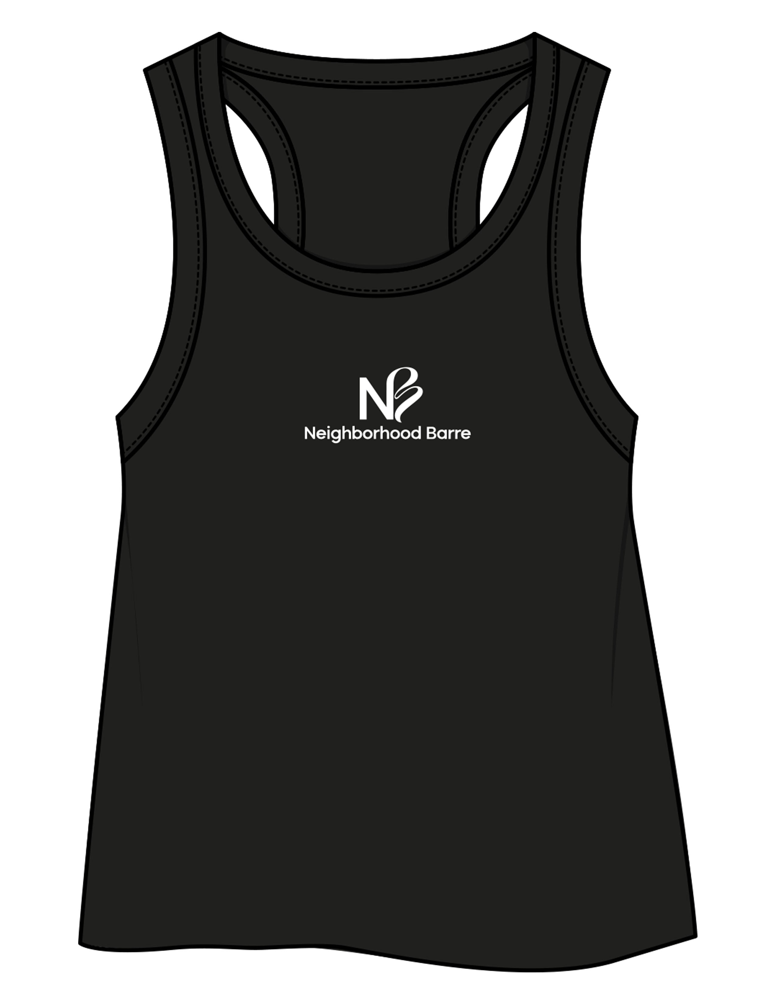 The Crop Tank - Black - Neighborhood Barre - Center Chest Stacked - Printed - White