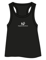 The Crop Tank - Black - Neighborhood Barre - Center Chest Stacked - Printed - White