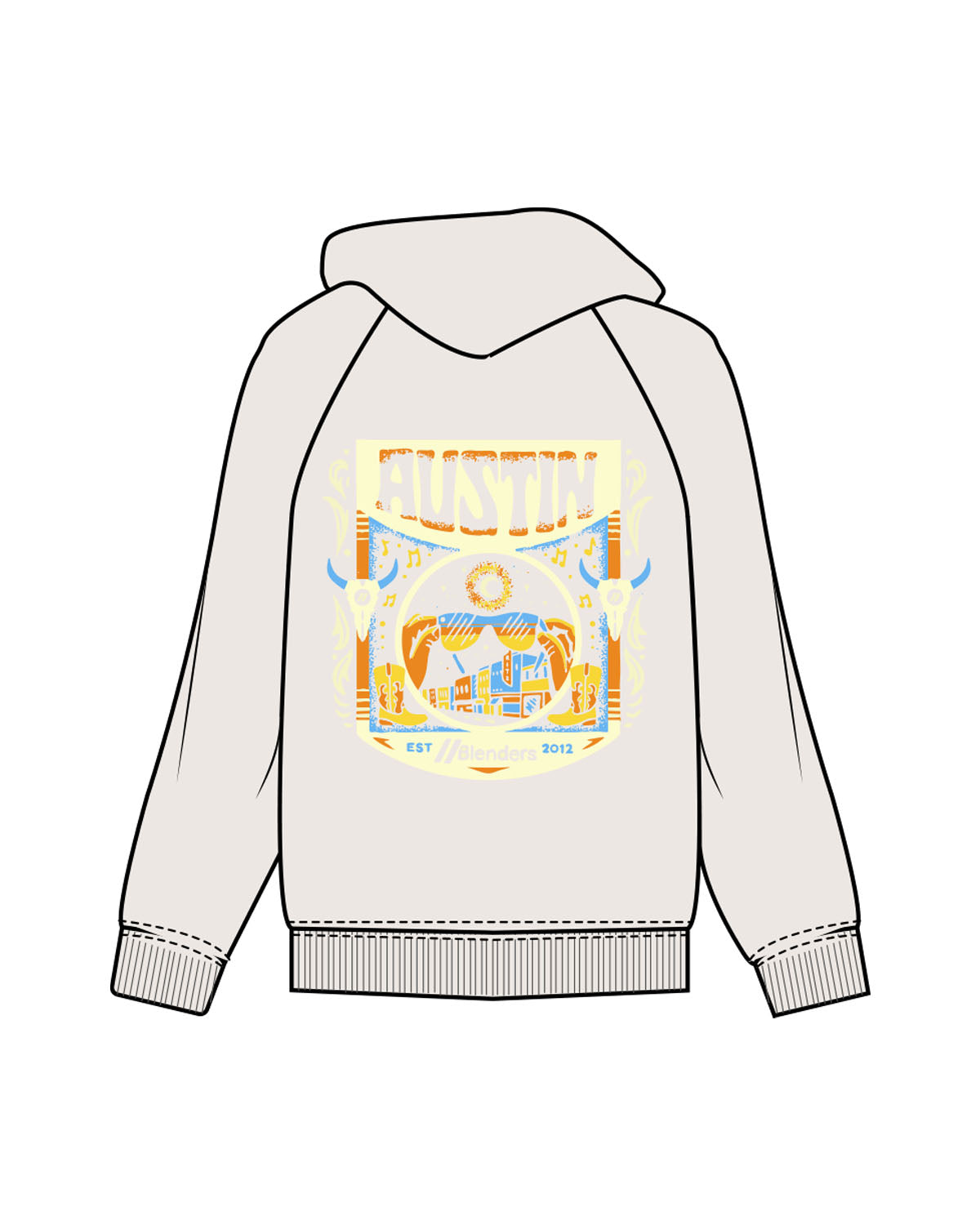 The Mens Heavyweight Hoodie - Bone - Blenders - Left Chest & Back "AUSTIN" - Printed - Full Color
