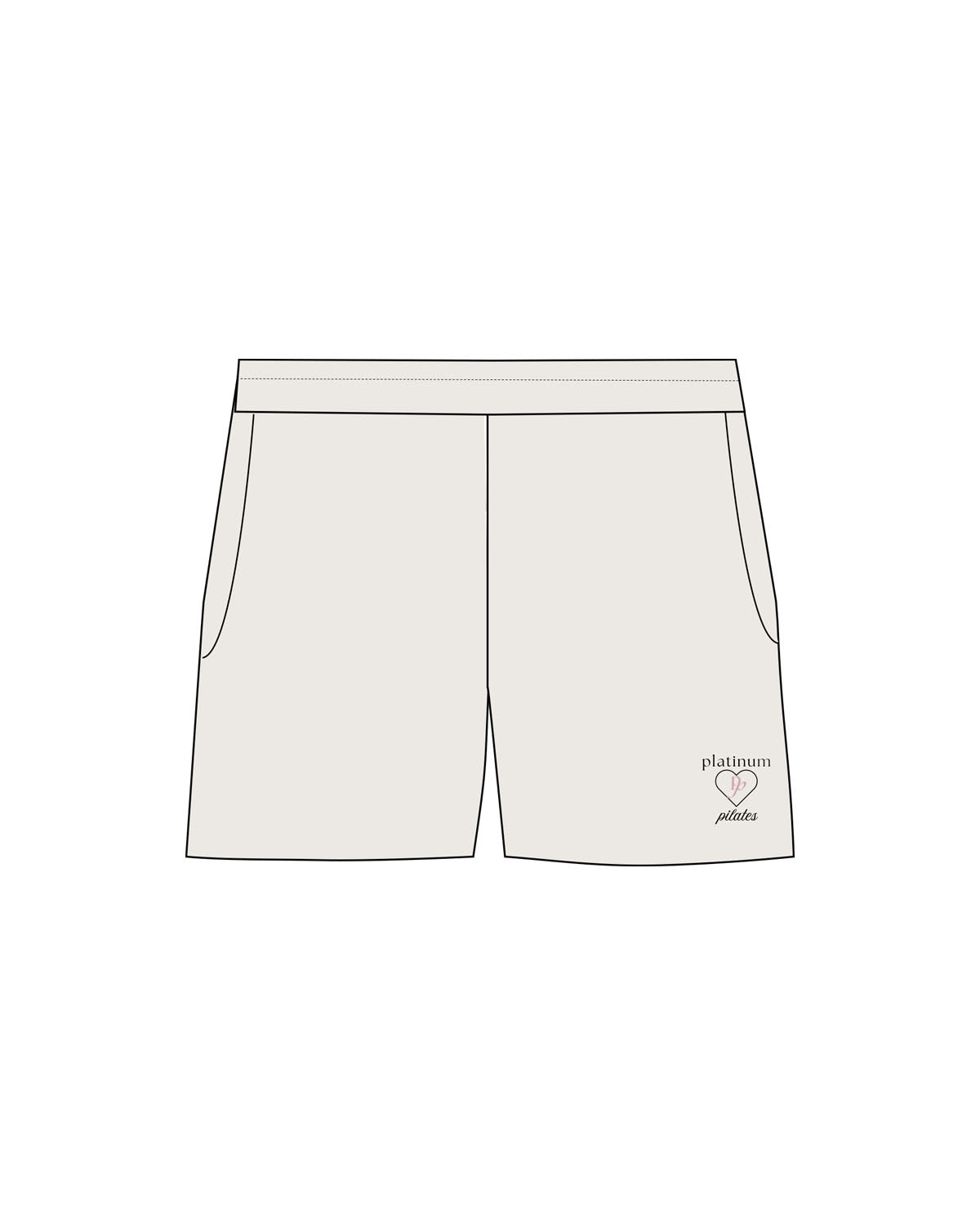 The Womens Sweat Shorts - Bone - Platinum Pilates - Left Chest - Printed - Full Color