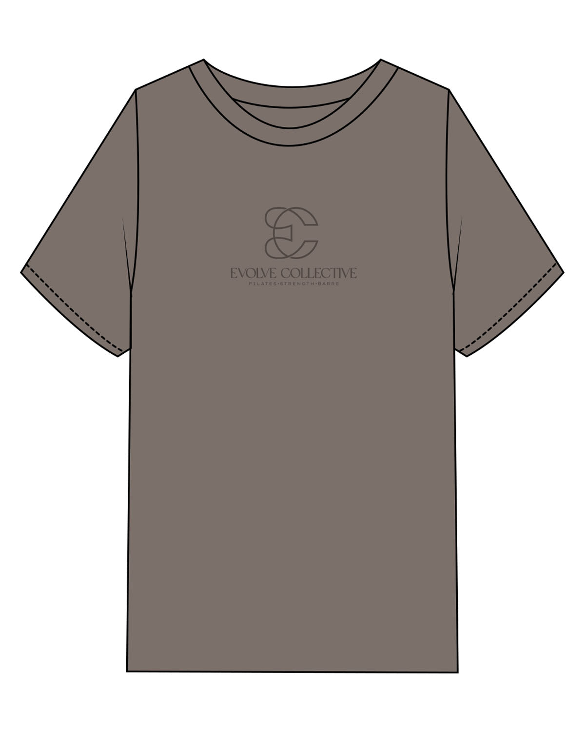 The Womens Heavyweight Tee - Grey Stone - Evolve Collective - Center Chest Stacked - Printed - Tone on Tone
