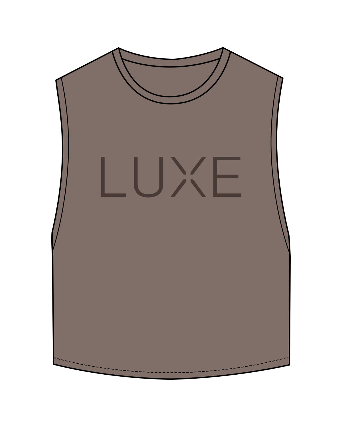 The Crop Muscle Tank - Cacao - Lagree Luxe - Center Chest - Printed - Tone on Tone