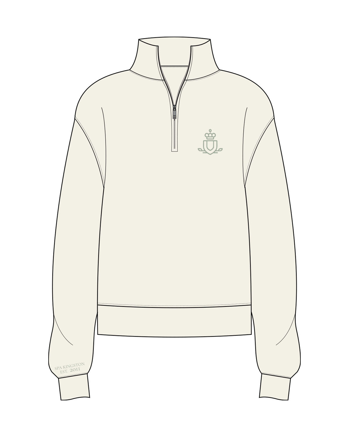 The Womens 1/4 Zip - Off White - Spa Kingston - Left Chest - Printed - Sage