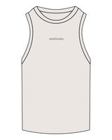 The Ribbed Full Length Tank - Bone - Motivate Movement - Center Chest - Embroidered - Tone on Tone