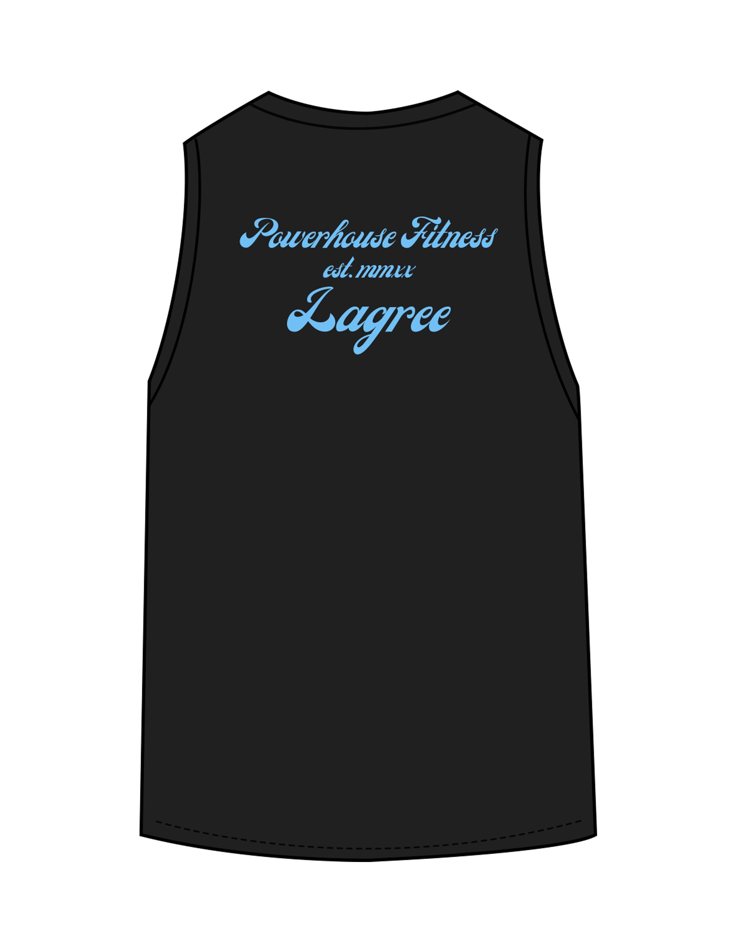 The Classic Full Length Tank - Black - Powerhouse Fitness - Center Chest & Back Stacked - "Lagree" Printed - Teal