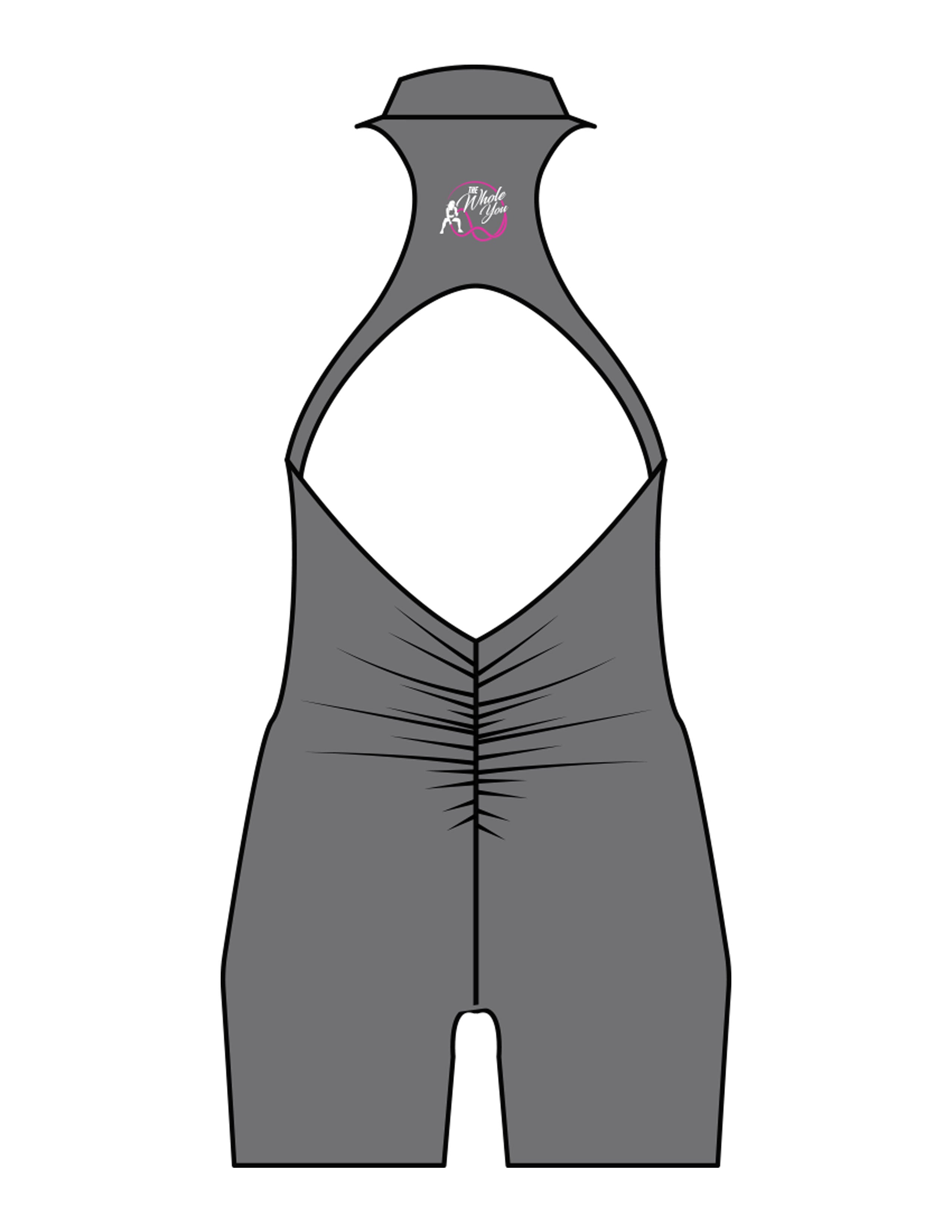 The High Neck Zip Jumpsuit - Grey - The Whole You Wellness - Back Neckline - Printed - Full Color