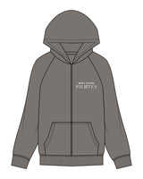 The Womens Zip Hoodie - Washed Gray - Move Studio - Left Chest & Back Center - Printed -  White