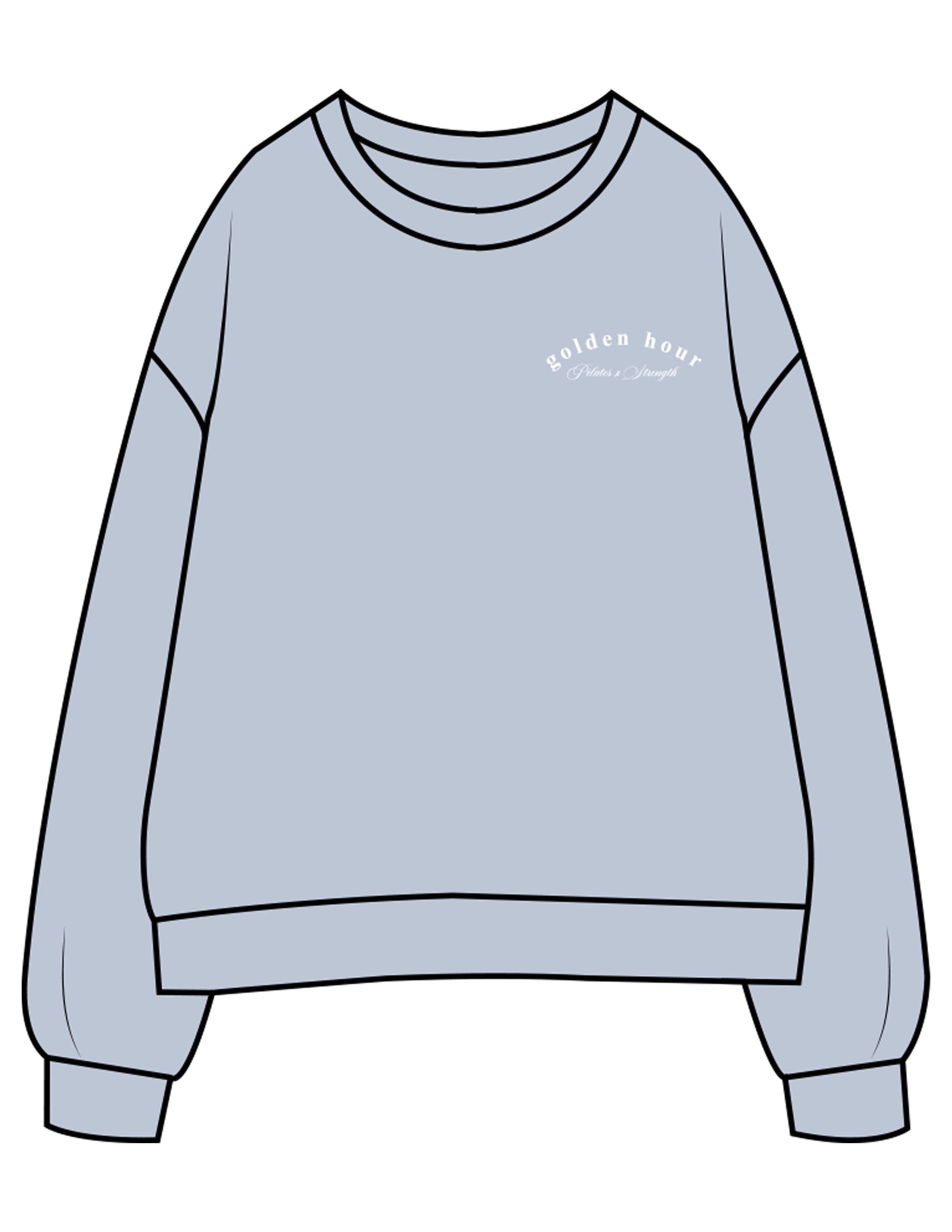 The Womens Crewneck - Powder - Golden Hour - Left Chest Stacked & Back Stacked - Printed - White
