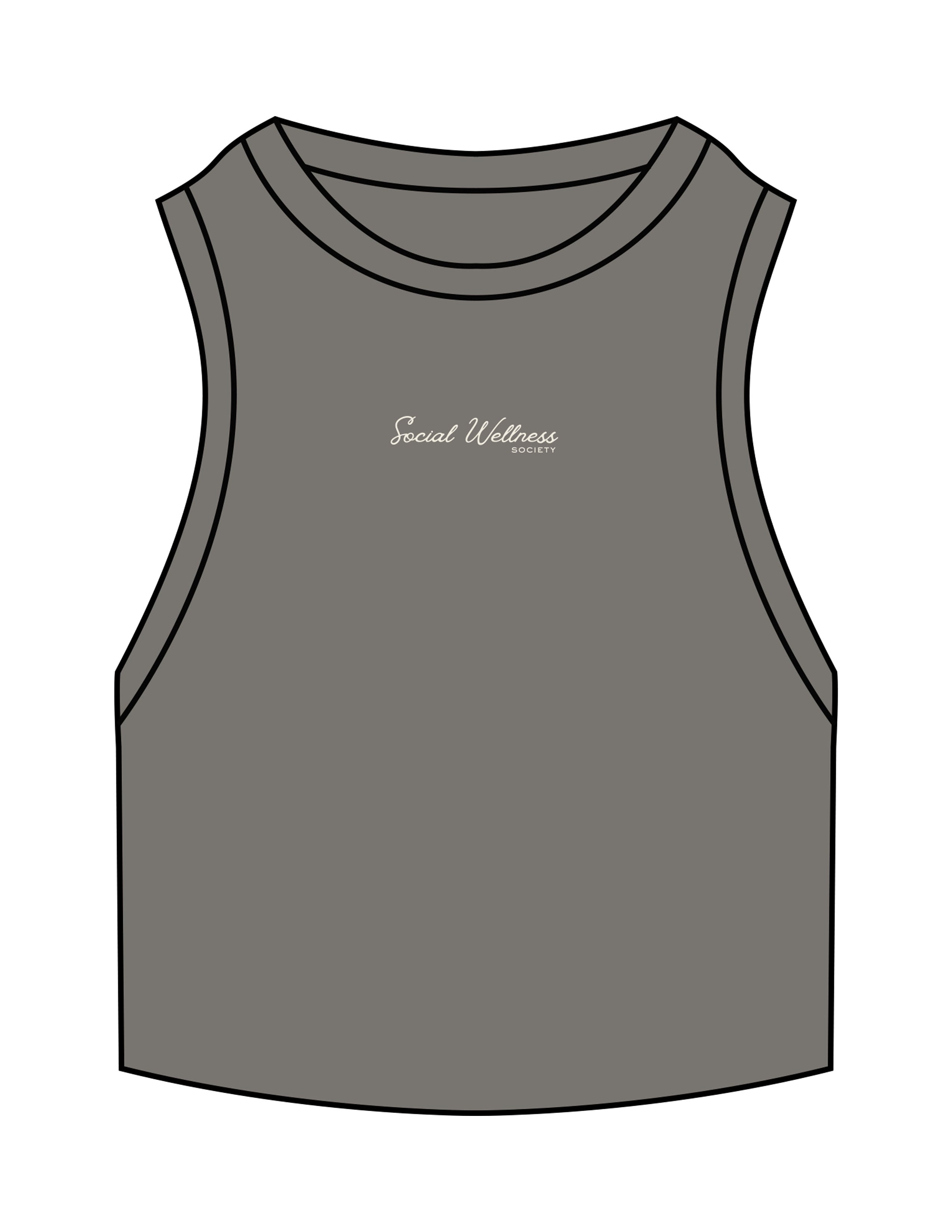 The Ribbed Crop Tank - Washed Gray - SWS - Center Chest - Embroidered - Off White