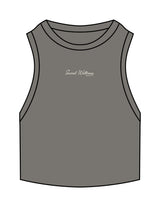 The Ribbed Crop Tank - Washed Gray - SWS - Center Chest - Embroidered - Off White