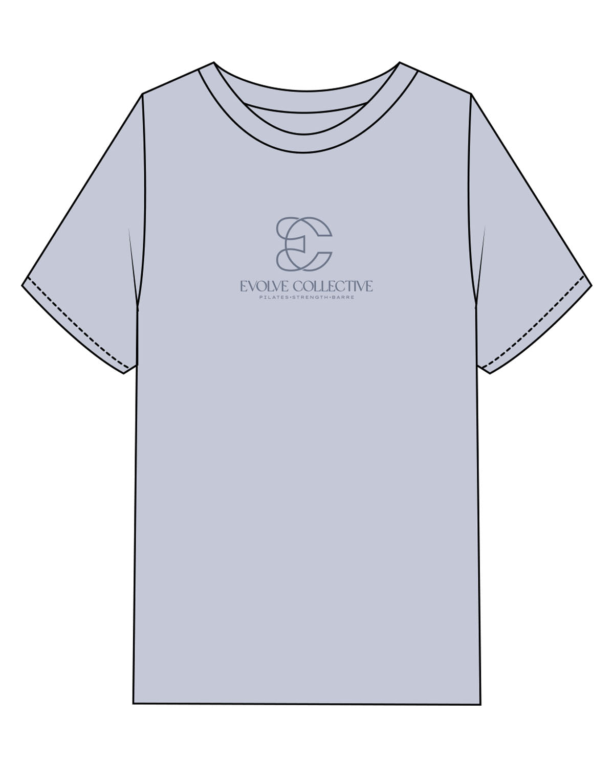 The Womens Heavyweight Tee - Washed Powder - Evolve Collective - Center Chest Stacked - Printed - Tone on Tone