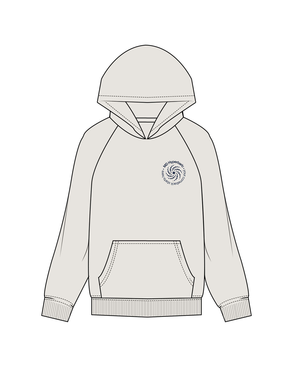 The Mens Hoodie - Washed Bone - MD Hyperbaric - Left Chest Round & Back Diamond - Printed - Navy