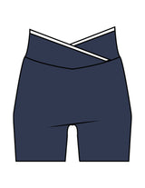 The Piped Crossover Short - Navy - The Refinery Fitness Studio - Center Back - Printed - White