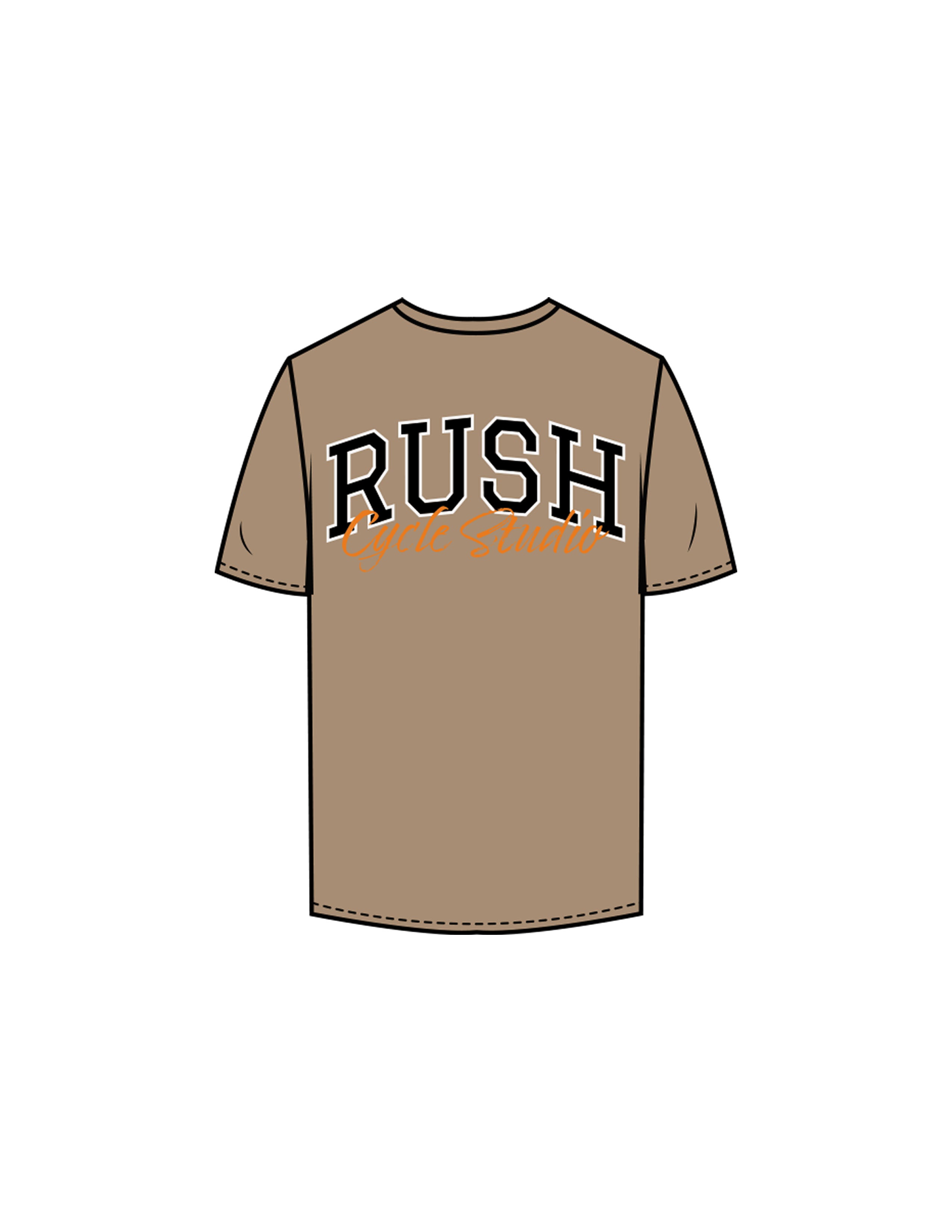 The Mens Tee - Sand - Rush Cycle Studio - Back Stacked - Printed -  Full Color