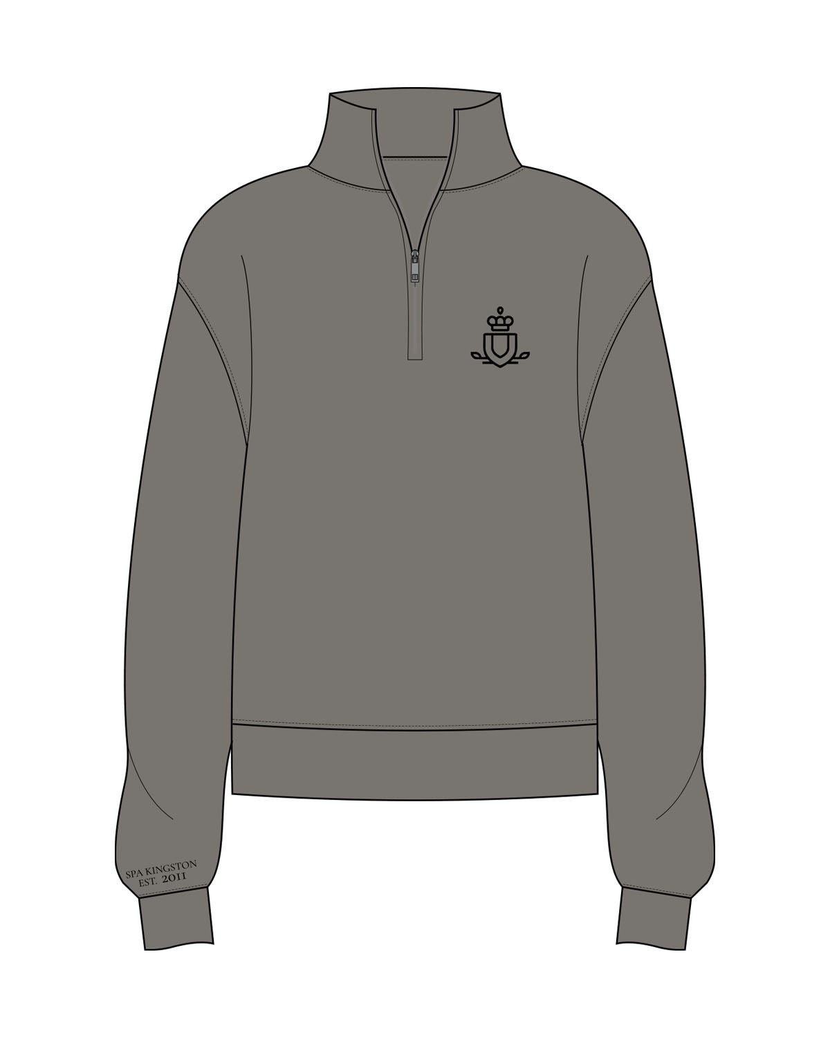 The Womens 1/4 Zip - Washed Gray - Spa Kingston - Left Chest - Printed - Black