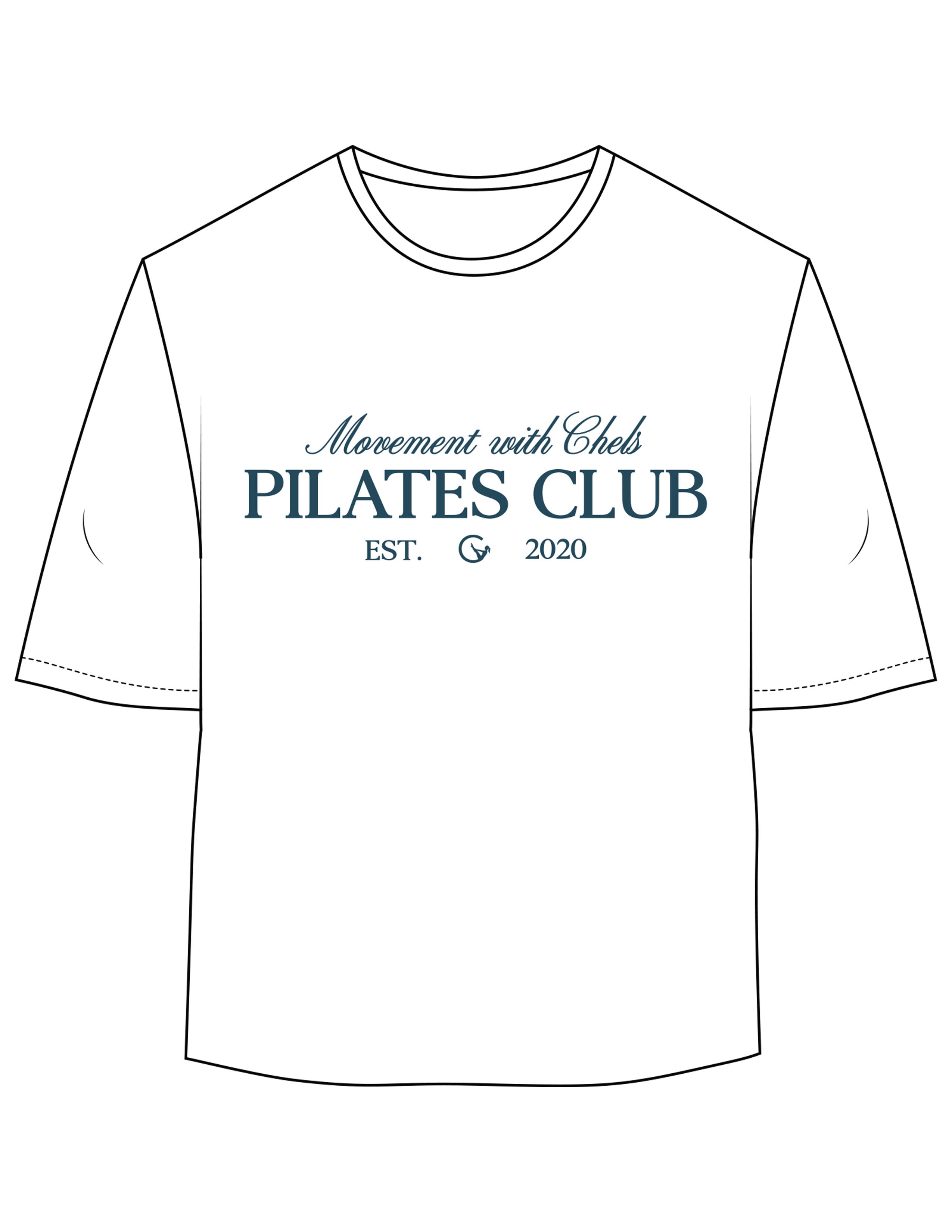 The Oversized Crop Tee - White - Movement With Chels - Center Chest Stacked - Printed - Dark Blue