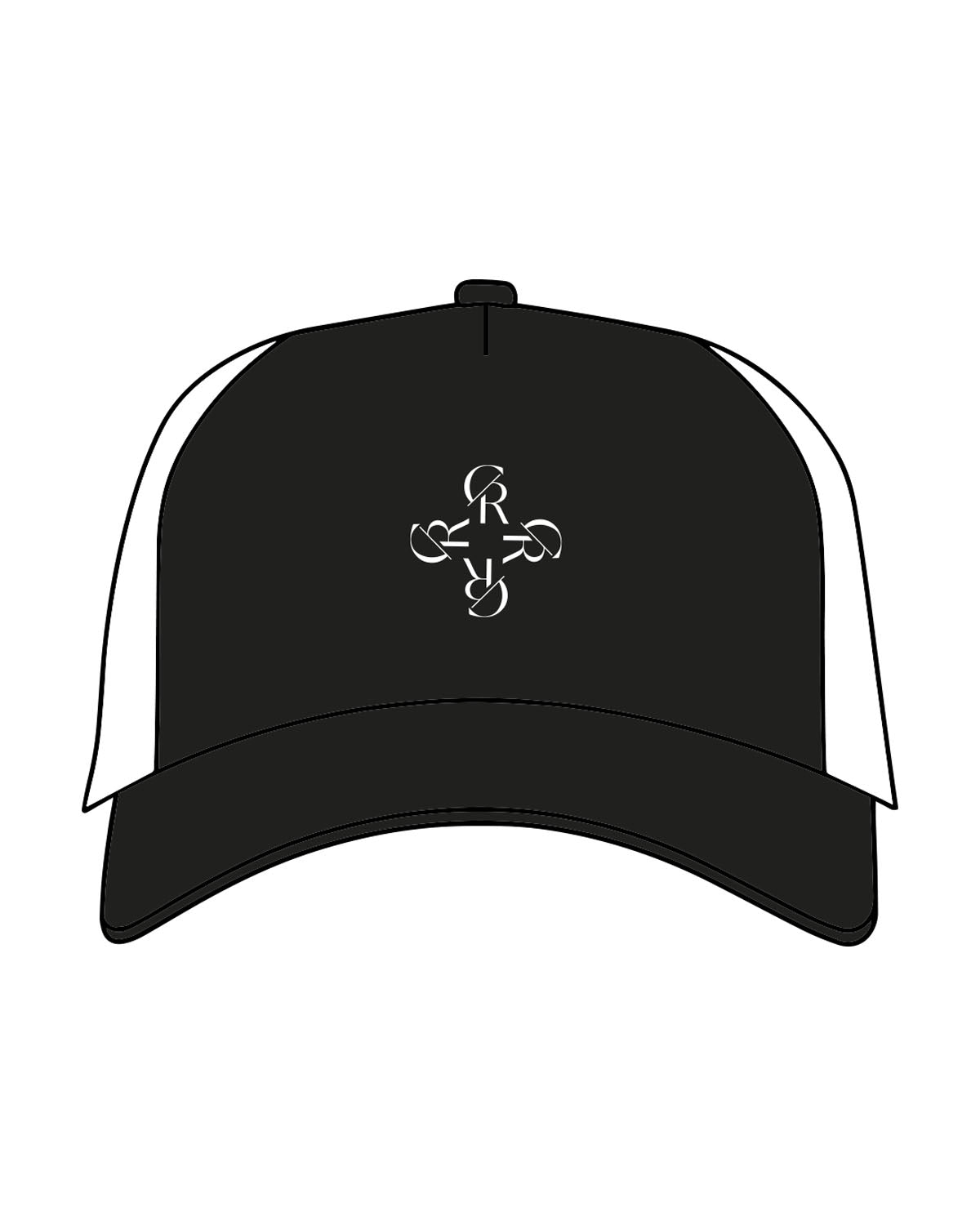 THE TRUCKER HAT - Black / White - CORE REFORM - Center Crown Logo - Embroidered -  White