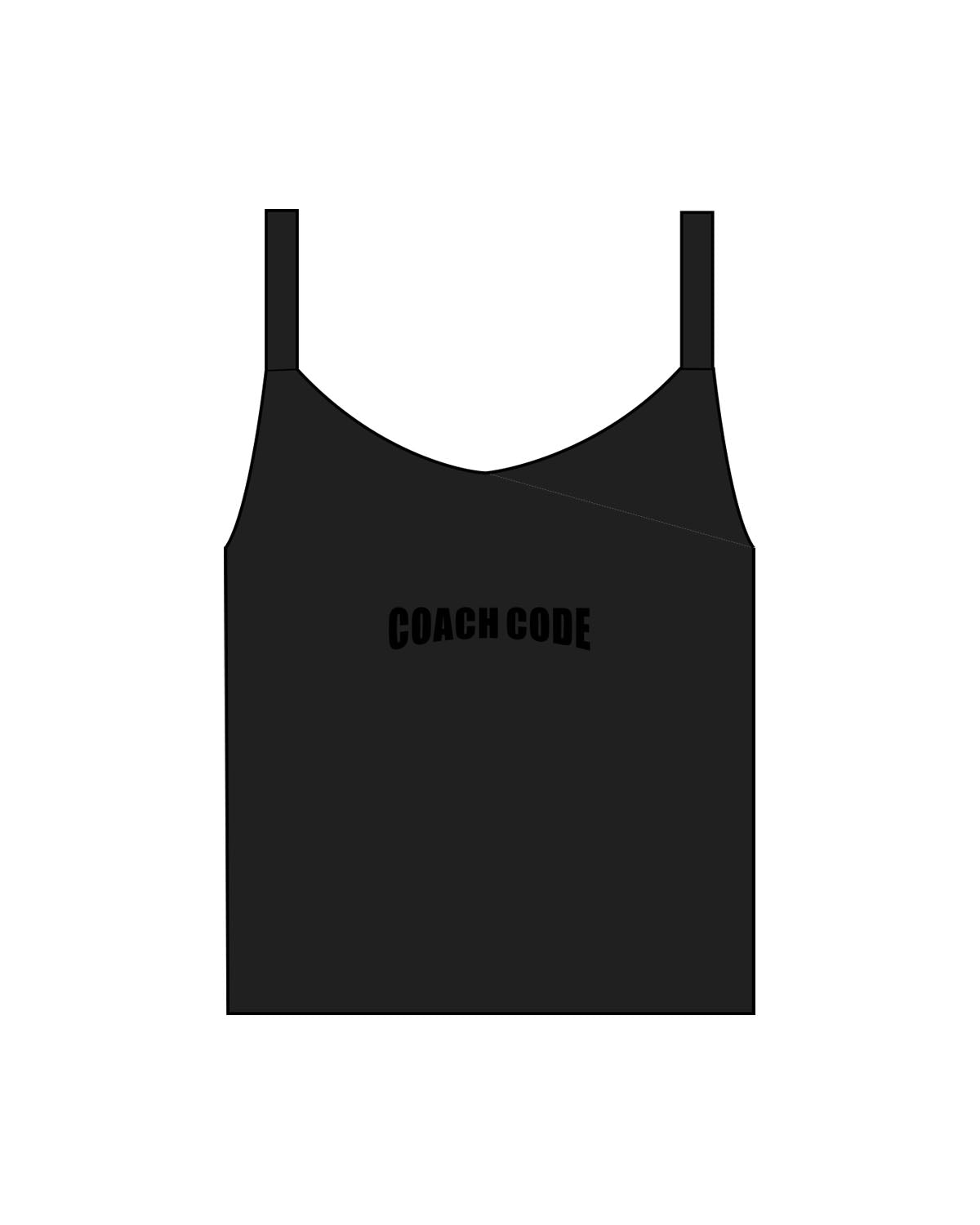 The Micro Rib Strappy Crop Tank - Black - Coach Code - Back Center - "Coach Code" - Printed - Tone on Tone