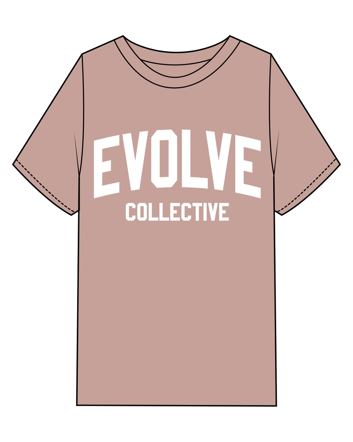 The Womens Heavyweight Tee - Washed Clay - Evolve Collective - Center Chest Stacked - Printed - White
