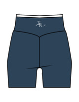 The Piped Crossover Short - Petrol Blue - The Refinery Fitness Studio - Center Back - Printed - White