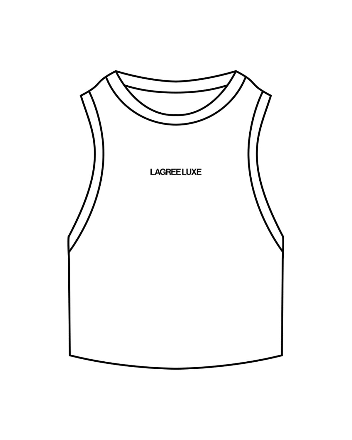 The Ribbed Crop Tank - White - Lagree Luxe - Centrer Chest "LAGREELUXE" - Embroidered - Black
