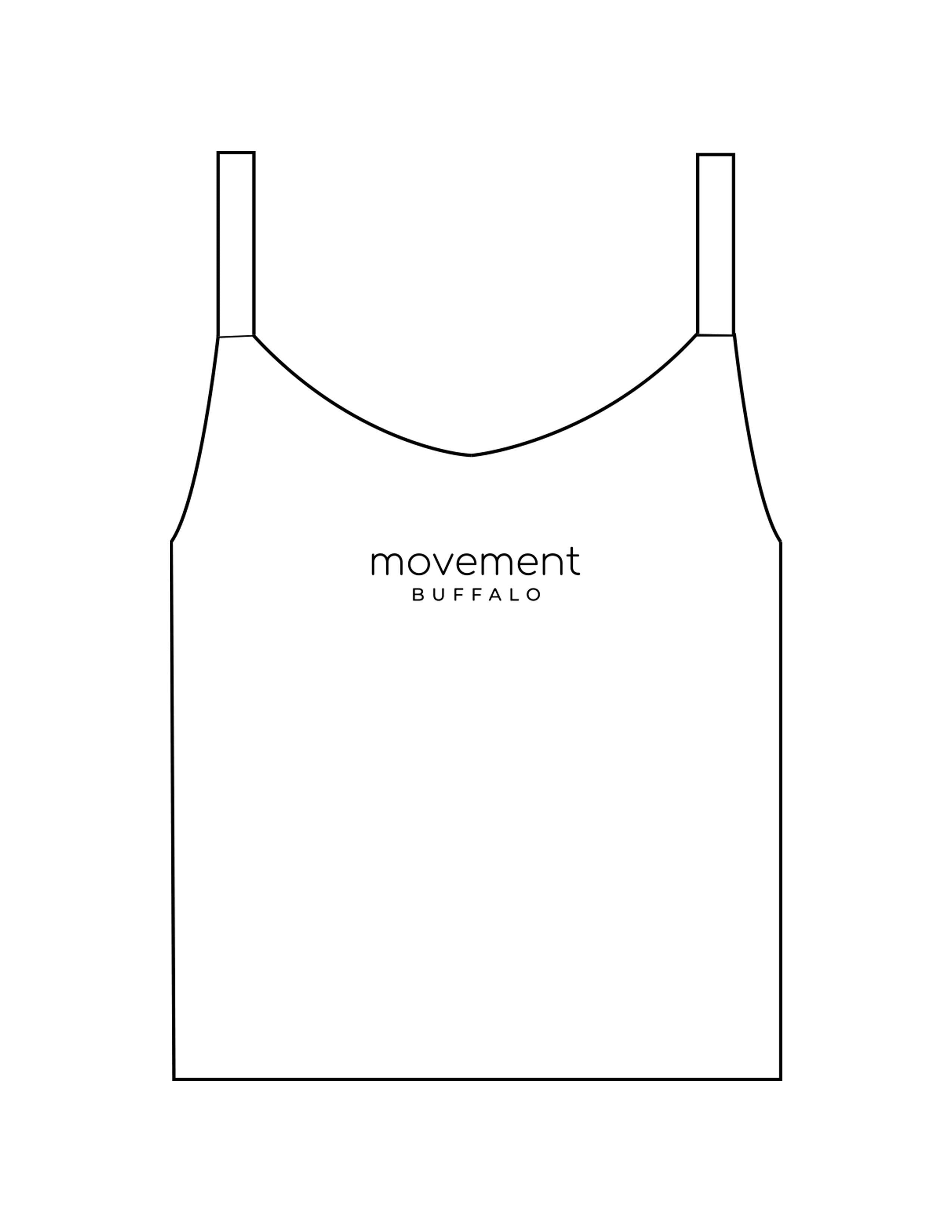 The Micro Rib Strappy Crop Tank - White - Movement Pilates Buffalo - Center Chest Stacked - Printed - Black