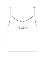 The Micro Rib Strappy Crop Tank - White - Movement Pilates Buffalo - Center Chest Stacked - Printed - Black